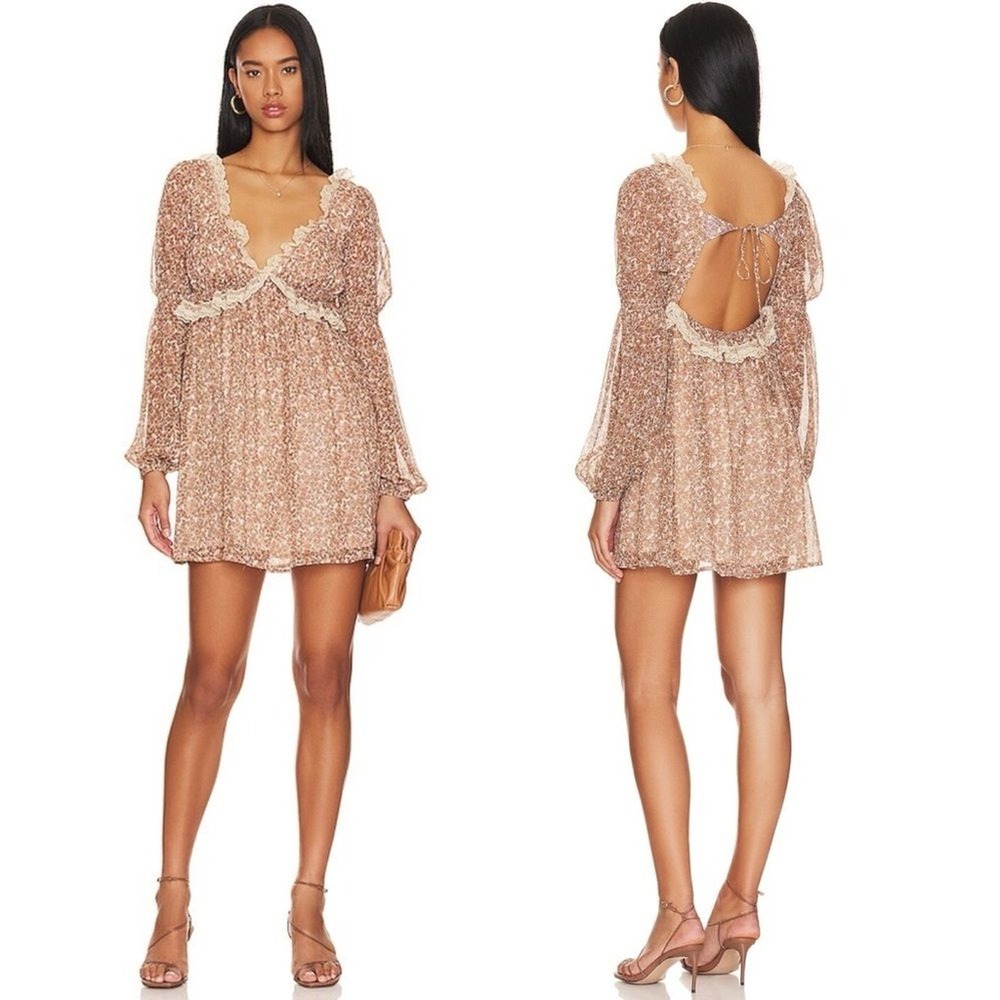 New Free People Women Mini Dress XS Sheer Cottage Fairy Pennie Floral Babydoll